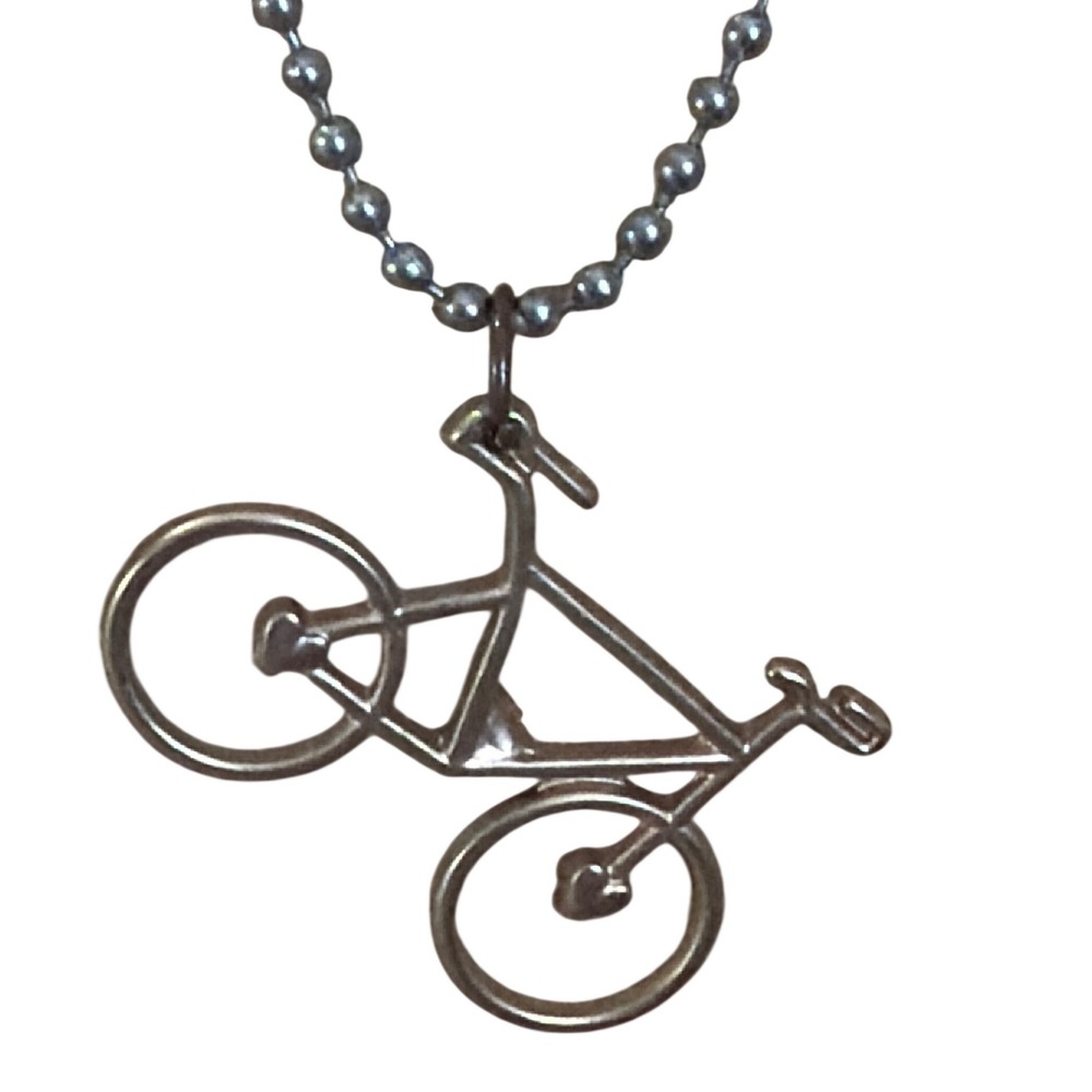 Silver Tone Bicycle Pendant Necklace  Heart‎ Wheels Ball Chain Novelty Whimsical